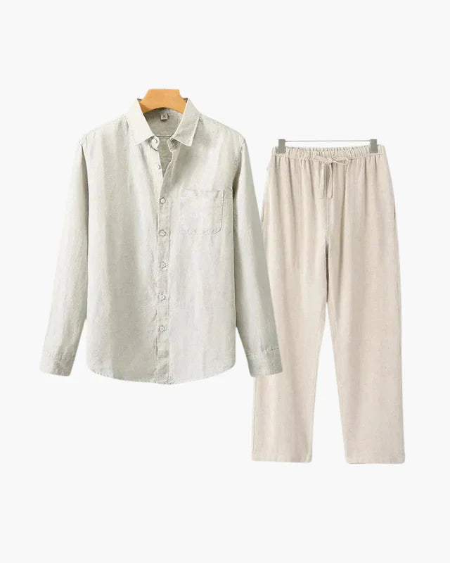 Ensemble Old Money en Lin – Manches Longues, Élégance Naturelle